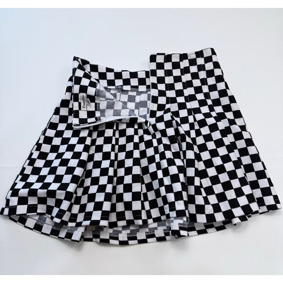 Camellia Checkered Pleated Mini Skirt Size S Black White Y2K Skater Retro - Picture 2 of 6